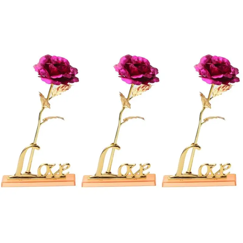 

3pcs Gold Foil Rose Flower Handcrafted Best Gift for Valentine's Day Mother's Day Wedding Favor with LOVE Display Base Gift Box