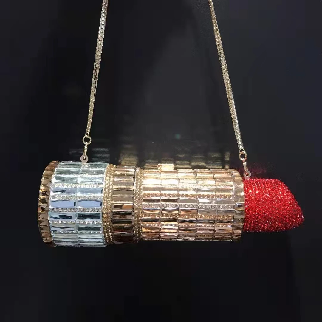 

Женский клатч с кристаллами в виде помады, женский клатч, вечерние сумки, металлическая сумочка и кошелек Minaudiere для свадебной вечеринки, коктейля