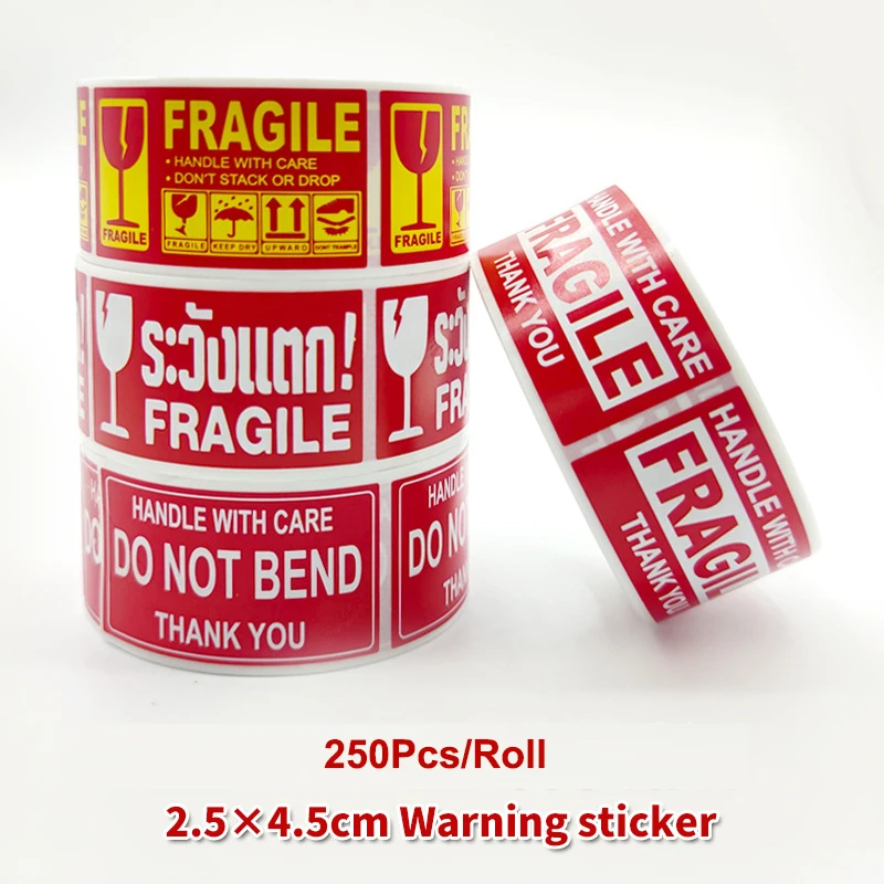 250Pcs Warning Sticker Shipping Labels Stickers for Shipping Glass Product Warning Labels Fragile Stickers with Care Warning