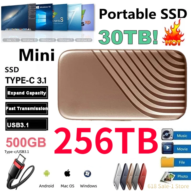 

Portable SSD External Solid State Drive 16TB Portable HD Hard Drive USB 3.1 Type-C 2TB 4TB 64TB Hard Disks For Laptop Notebook