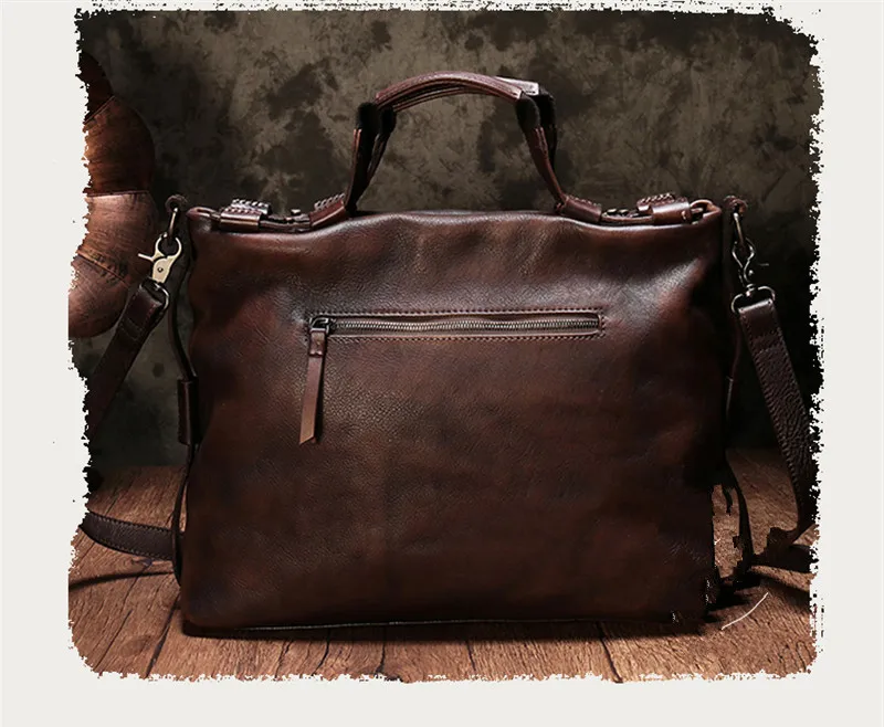 PNDME fashion vintage luxury natural genuine leather men's women's briefcase outdoor travel soft real cowhide messenger bag
