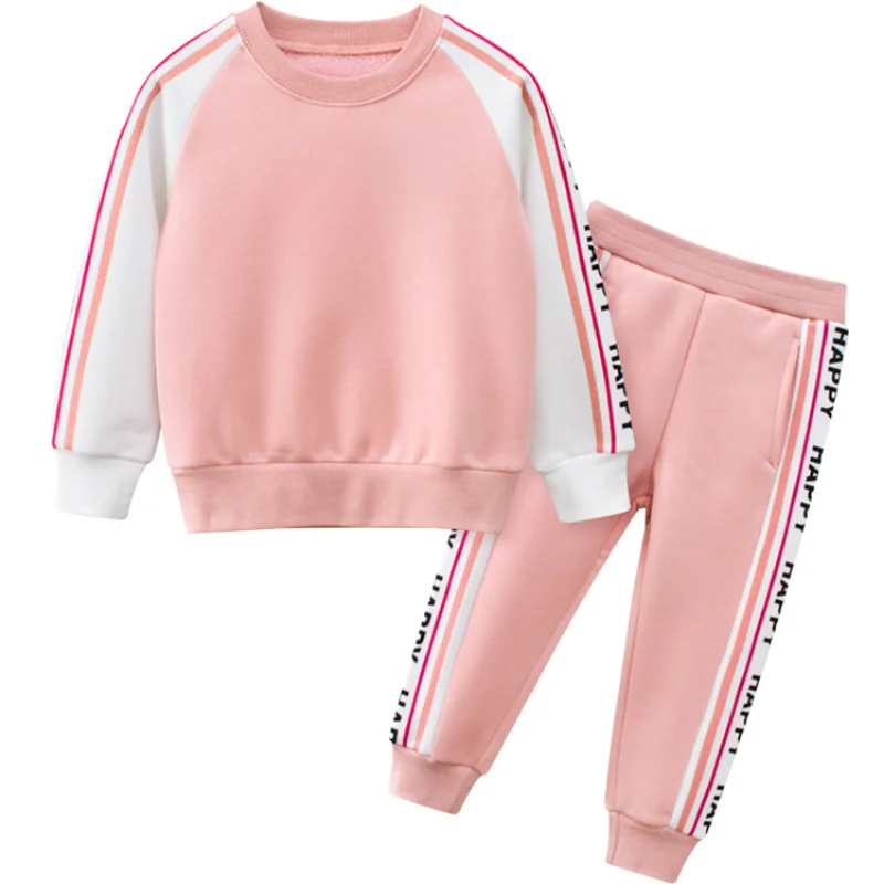 

2023 Spring Pink Long Sleeve Girls 2 Pcs Clothes Set Auntumn Baby Two Piece Suit Little Girls Casual Sweatshirt with Fleece