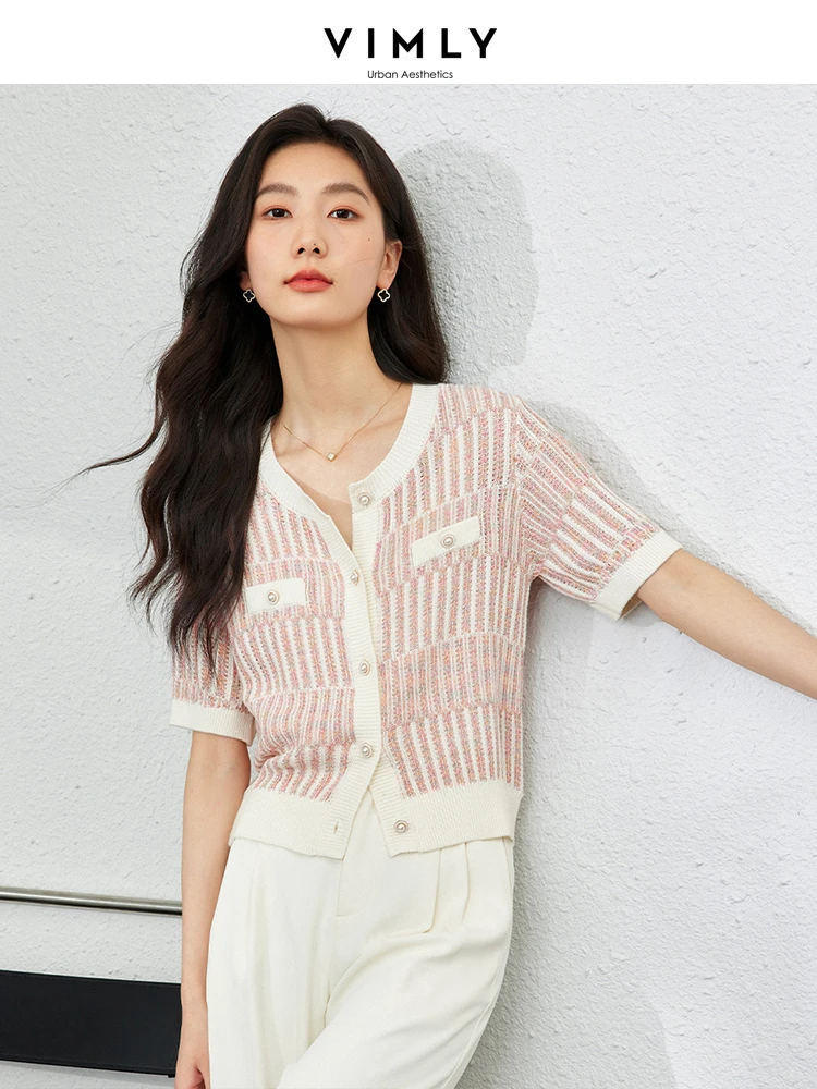 VIMLY женский французский духи с коротким рукавом вязаный кардиган блузка мягкая