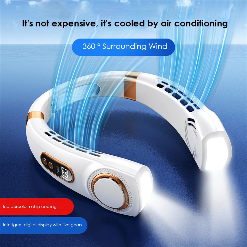 

Neck Fan Five Speed Adjustable Fan Silent Large Wind Fan Body Sensing Cooling Fan Summer Ice Porcelain Cooling Fan Mute Fan