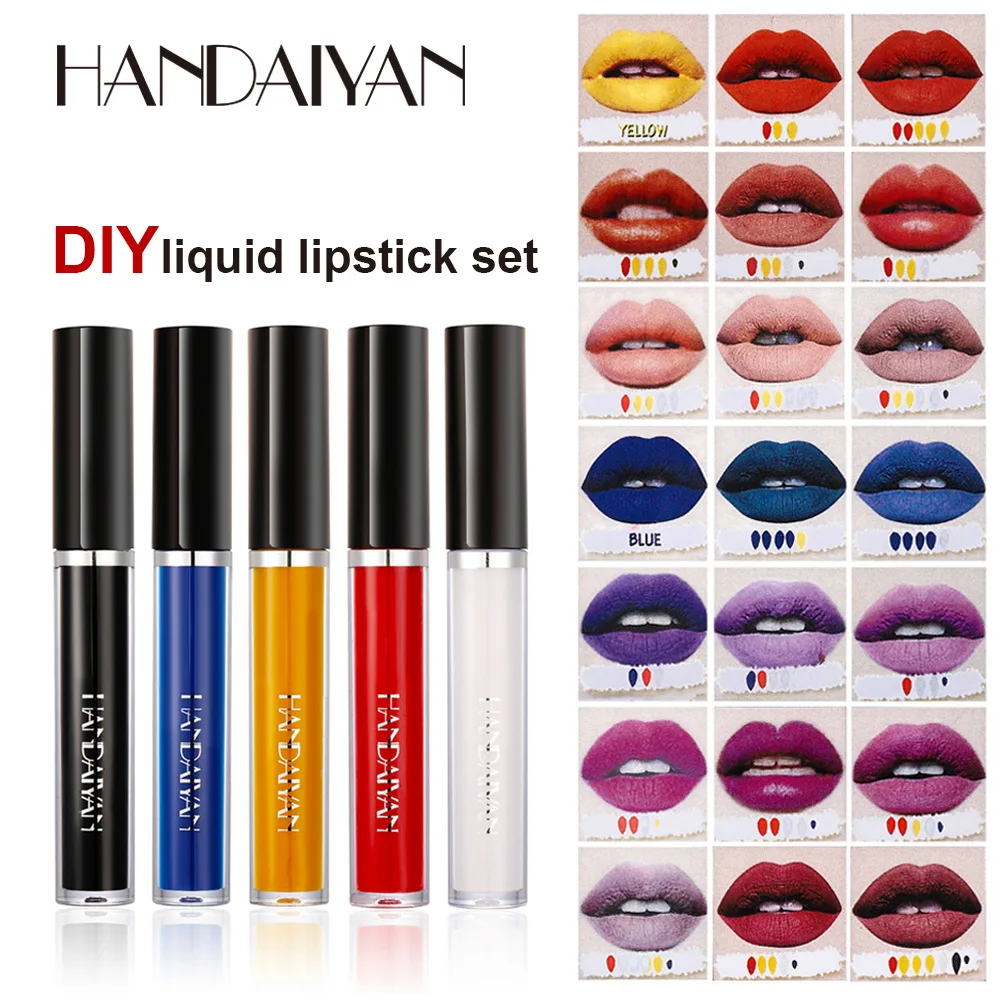 HANDAIYAN DIY Lip Gloss Matte Lipstick Beauty Magic Rouge Waterproof Long Lasting Lip Glaze Lips Cosmetic Set Free Shipping