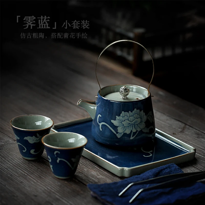 

Vintage Japanese Tea Set Kung Fu Ceramic Travel Tea Set Retro Porcelain Tea Kettle Jogo De Xicaras Teaware With Tray