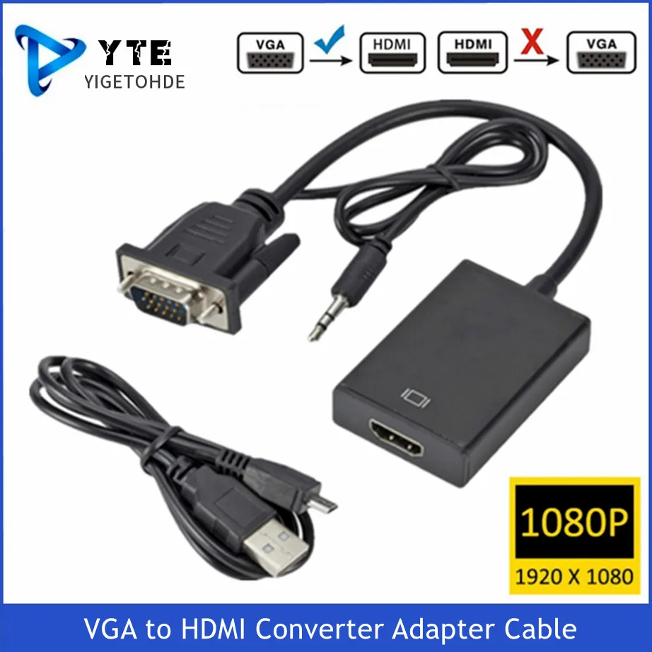 

YIGETOHDE 1080P VGA to HDMI-Compatble Converter Adapter Cable With Audio Output VGA HD Adapter For PC Laptop to HDTV Projector