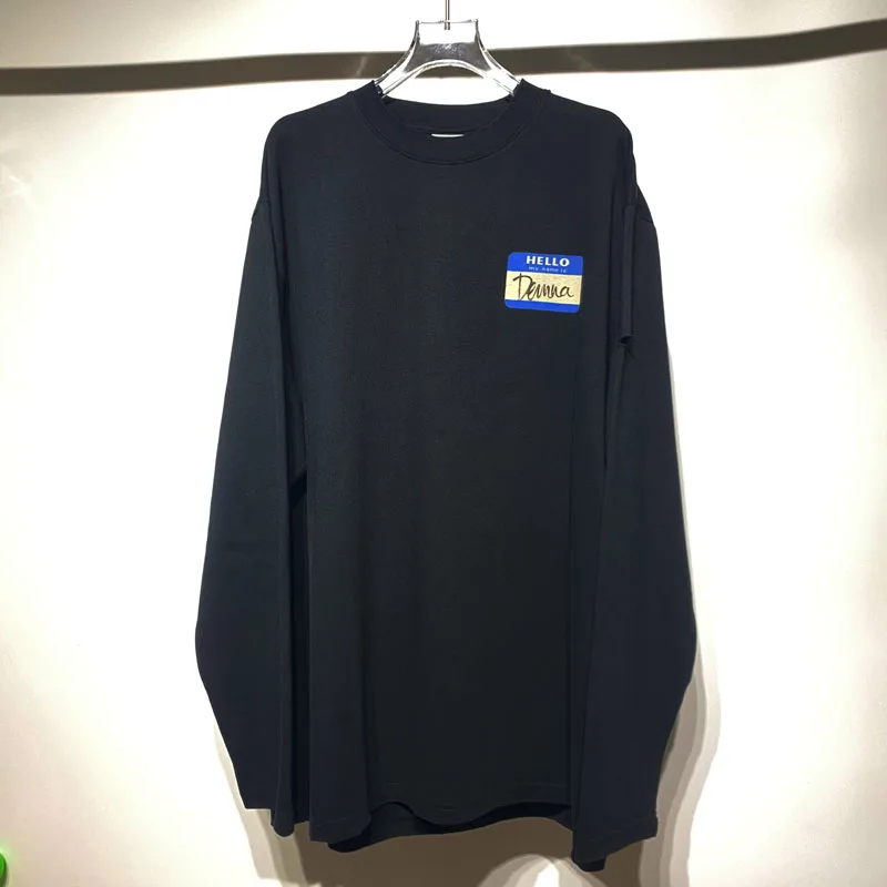 

Y2k Washed Hole VETEMENTS Sweatshirts HELLO Print Pullover Oversized Cotton Men Women VTM Long Sleeves Tshirts Clothing