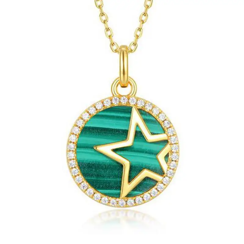 

Ожерелье из натурального малахита, серебро 925 пробы, 10 к, позолоченное цирконием, Женское Ожерелье из Малахита