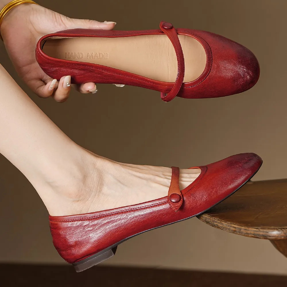 Danxuefei женские балетки из натуральной кожи с круглым носком без шнуровки мягкие