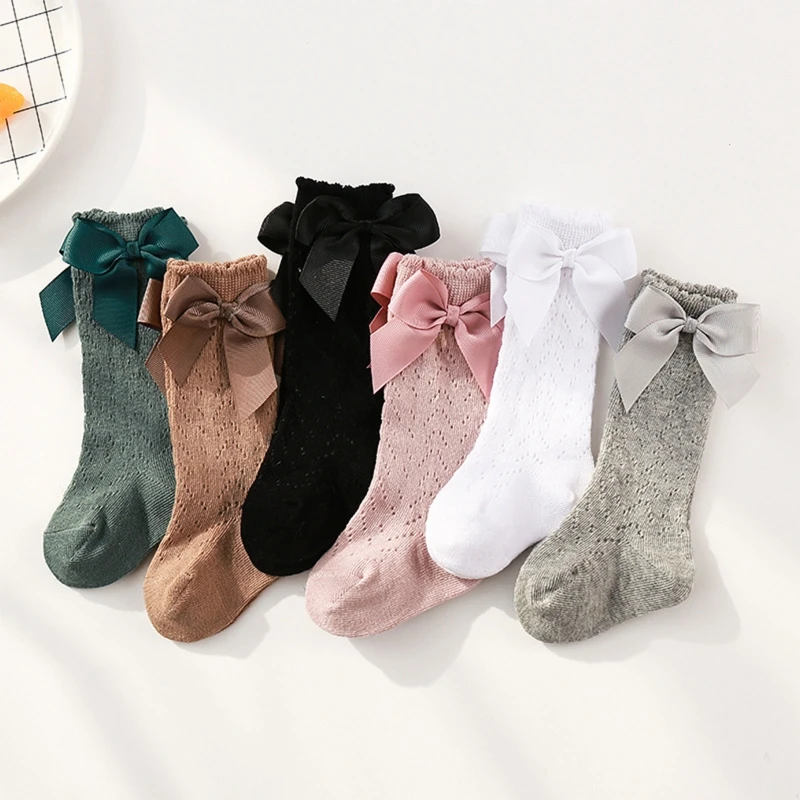 

1 Pairs Cute Toddler Newborn Knee High Solid Color Bowknot Knit Mesh Socks Baby Girls