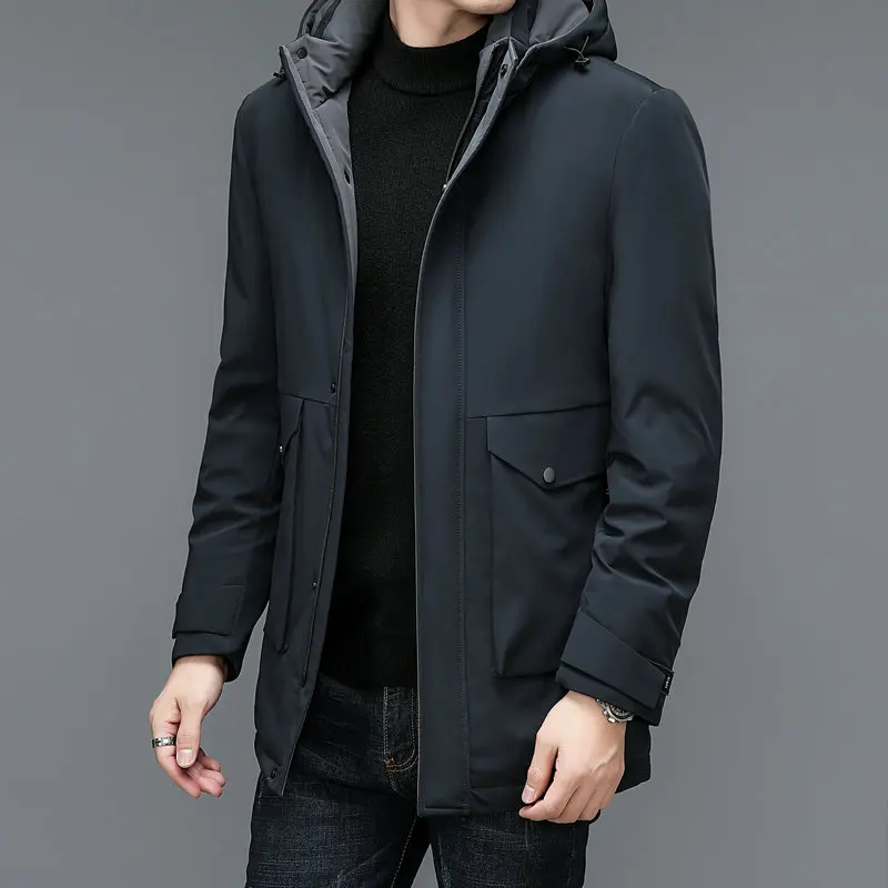 2022 Winter Men Basic Puffer Parkas Navy Blue Black Hooded Thicken Puff Coats Male Smart Casual Warm Thermal Overcoats Outerwear