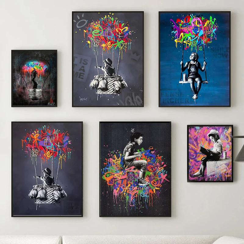 

Banksy Street Graffiti Art Poster Canvas Painting Abstract Kid Dream Far Away Wall Art Picture For Modern Living Room Home Decor