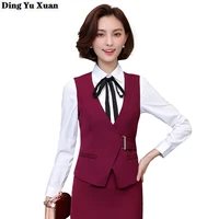 office lady black navy blue red business vests women belt slim dress waistcoat work wear v neck sleeveless suit jacket