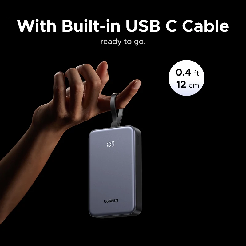 Фото UGREEN 22,5 Вт 20000 мАч Power Bank Тип C Кабель Быстрая зарядка Портативный PowerBank для iPhone 16 Pro Max PD20W Внешний аккумулятор телефона №3