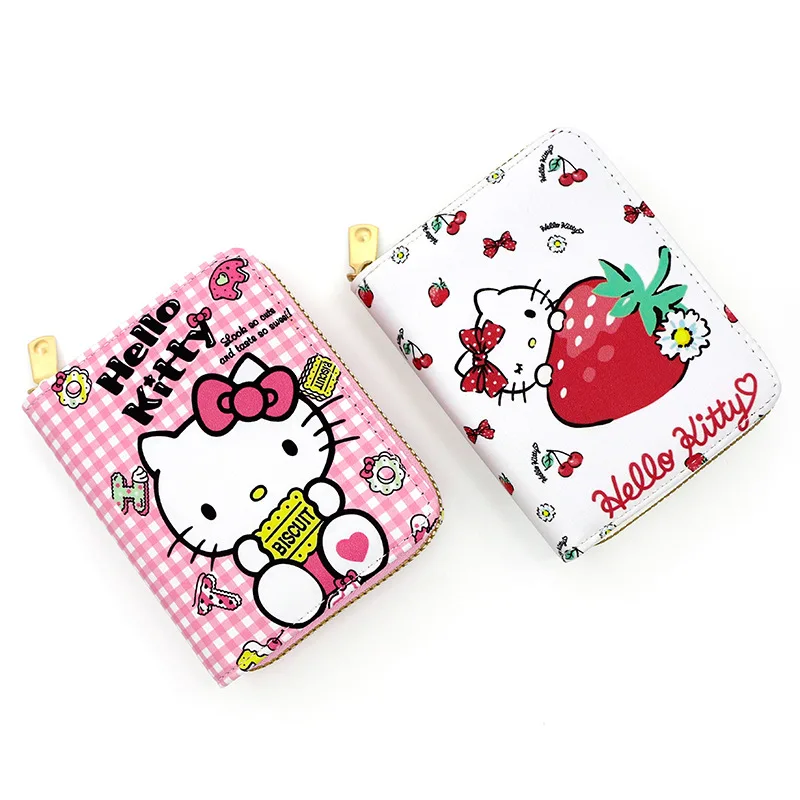 

Kawaii Sanrio Hello Kitty Kuromi Student Coin Purse Cute Anime Bear Short Zip Wallet Key Chain Jewelry Girls Toys Christmas Gift