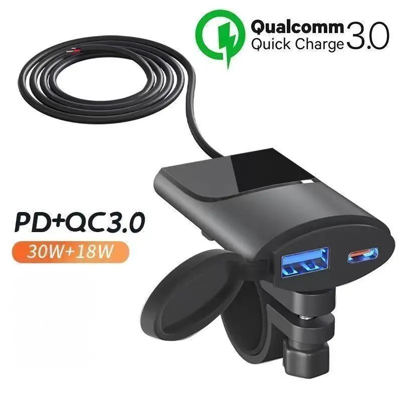

Motorcycle Cell Phone Outdoor Charger Socket Type-C+USB Practical Modified Interface Waterproof QC3.0 Fast Charging