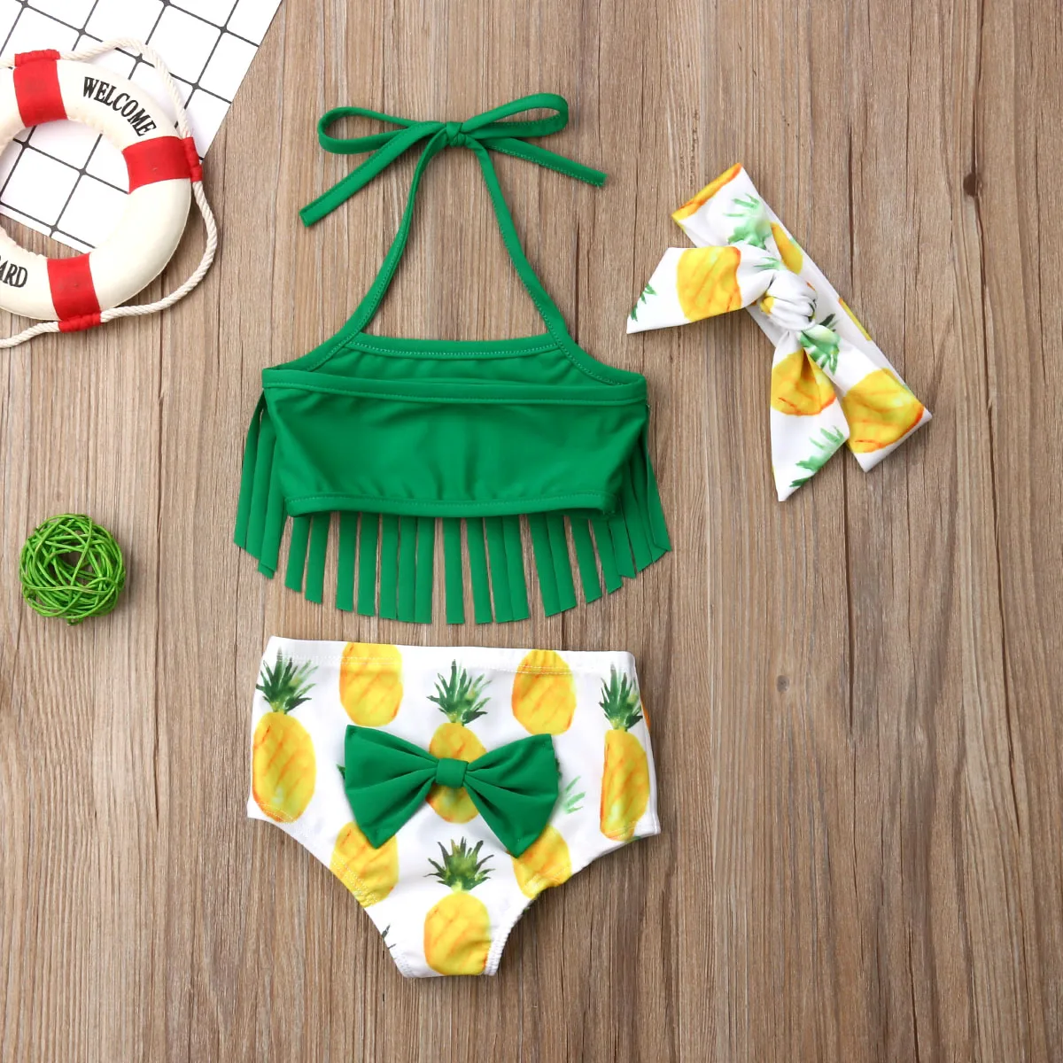 3Pcs Baby Girls Swimwear 2022 Summer Watermelon Printed Tassel Bikini Sets Baby Bathing Suit Infant Swimsuit Toddler Beachwear images - 6