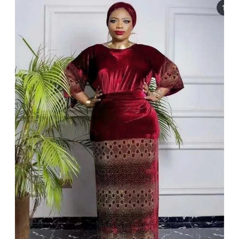 

3 Piece Set Spring Autumn Africa Clothing Muslim Long Dress High Quality Fashion Casual Skirt Suit Set African Dress Lady+Turban