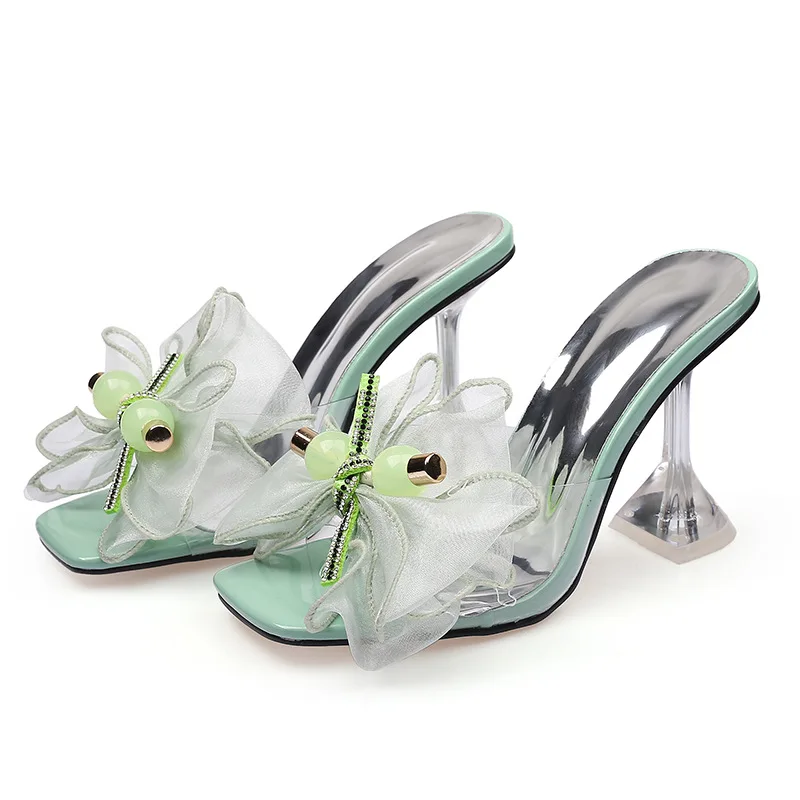 Arrived Female Bow High Heels 9CM Elegant Thin  Heel Slippers Rhinestone Bowknot Women Pumps Sandals Summer  Shoes