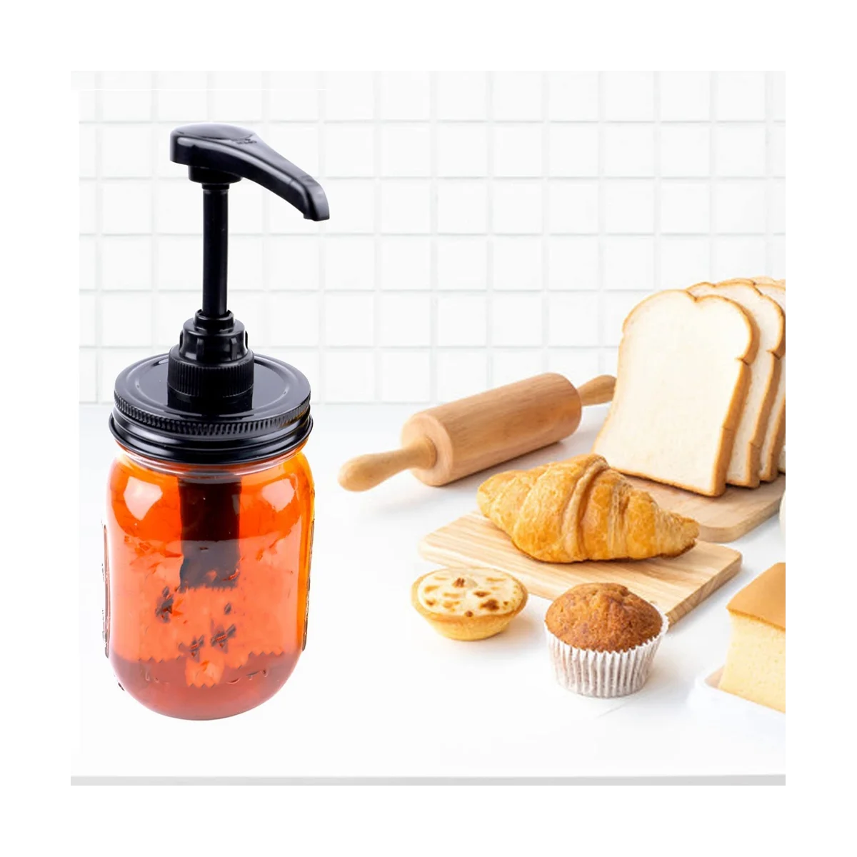 

Syrup & Sauce Honey Dispenser Pump Lids, Airtight & Leak-Proof Kitchen Food Grade Coffee Syrup Dispenser Pump ,2 Pack