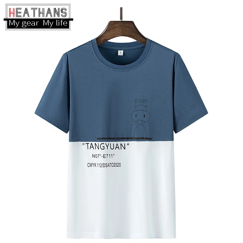 

2022 Summer Men's Color-blocking Short-sleeved Cotton T-shirt Youth Male O Neck Cartoon Printing T-shirt Fashion Pullover Shirts