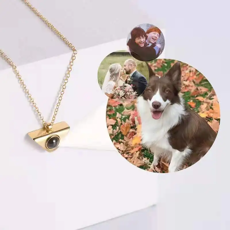 Simple Triangle Necklaces Couples Custom Photo Projection Necklace Pendant Choker Valentine's Day Xmas Accessories Jewelry Gift