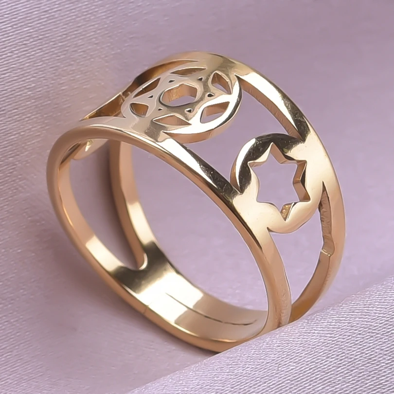 

Round Hollow Six Pointed Star Ring Double Layered Adjustable Stainless Steel Rings For Women Men's Accessories 2023 Trend Anillo
