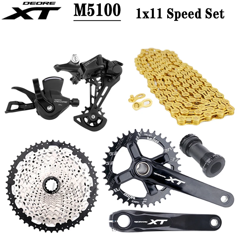 7 Kits M5100 1x11 Speed Set Bike Shifter Rear Derailleurs XT Crank VG Gold Chain Cassette 46T 50T 52T 11V MTB Bicycle Groupset