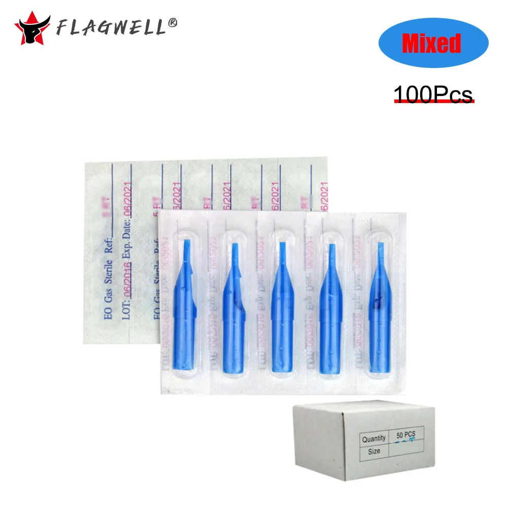 

100Pcs Mixed RT/FT/DT Disposable Tattoo Nozzle Tips Set Disposable Sterile Needle Tube Embroidery Machine Gun Accessories Supply