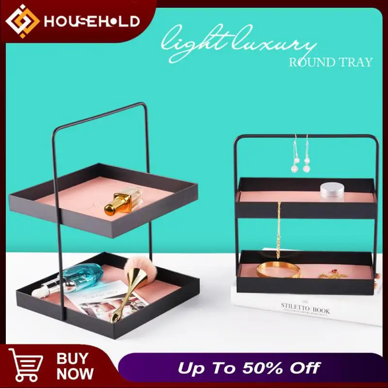 

With Double Layers Leather Mat Durable Odorless Metal Storage Tray Creative Double Leather Pad Metal Tray Display Stand Nontoxic