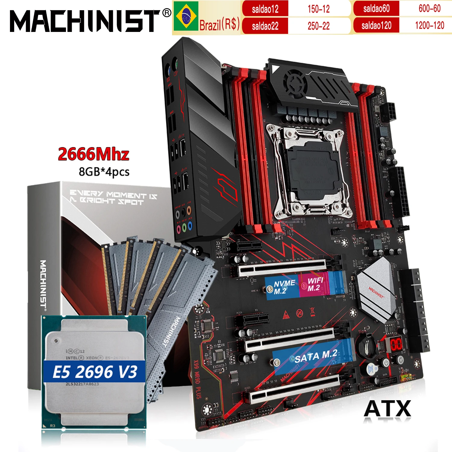 

MACHINIST X99 материнская плата с Inter Xeon E5 2696 V3 с 32 Гб (4*8G) DDR4 без ECC RAM памяти комбо комплект LGA2011-3 ATX MR9D