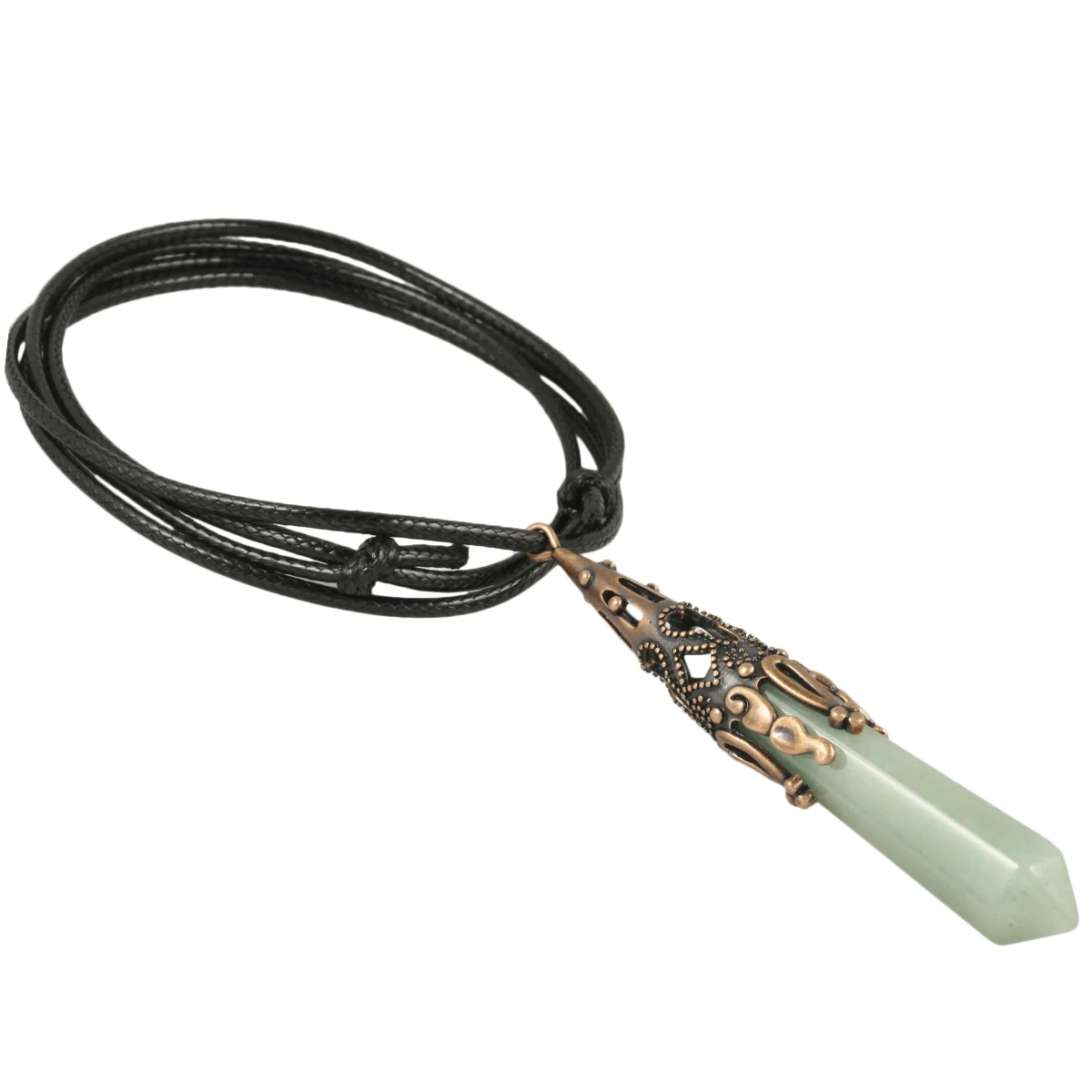 

Natural Crystal Stone Necklace Copper Plated Hexagonal Point Prism Pendant With Cord Adjustable Jewelry Unisex