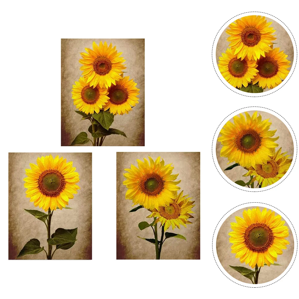 

3 Pcs Decorative Painting Core Home Sunflower Mural Vintage Wall Pictures Ornaments Creative Pendants Posters Decoration