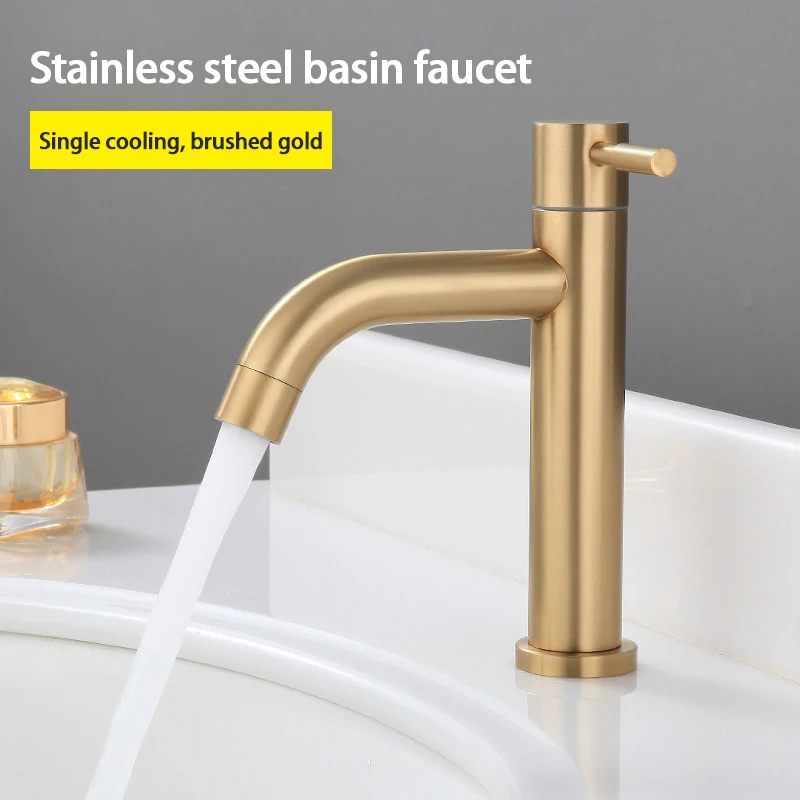 

New Brushed Gold Bathroom Basin Single Hole Cold Handle Shower Head Faucet Bath For Kitchen Sink Water Tap Home Bathroom Faucet