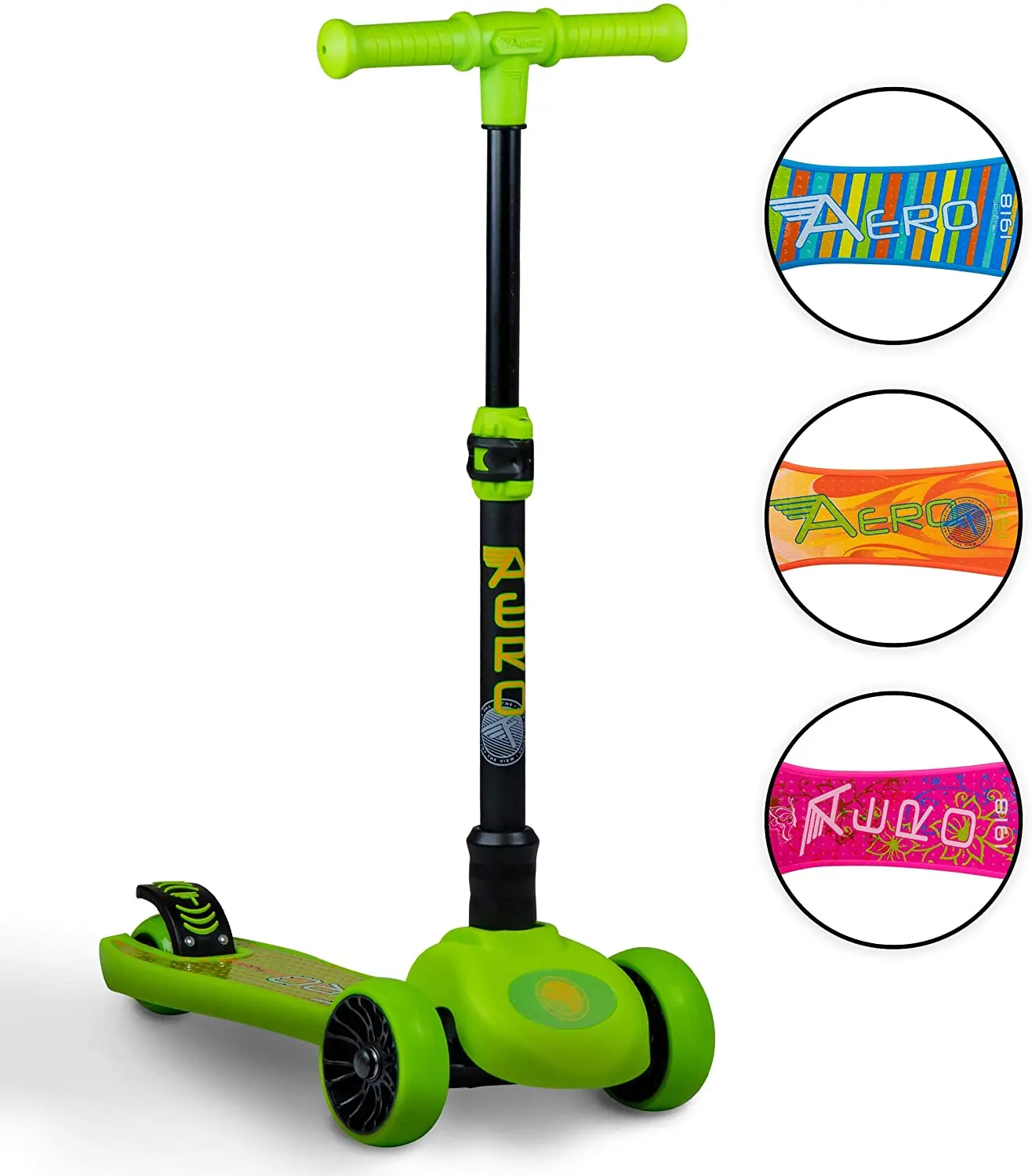 

- 3 Wheel Kick Scooter for Boys and Girls Ages 3 and up – Green (No LED)