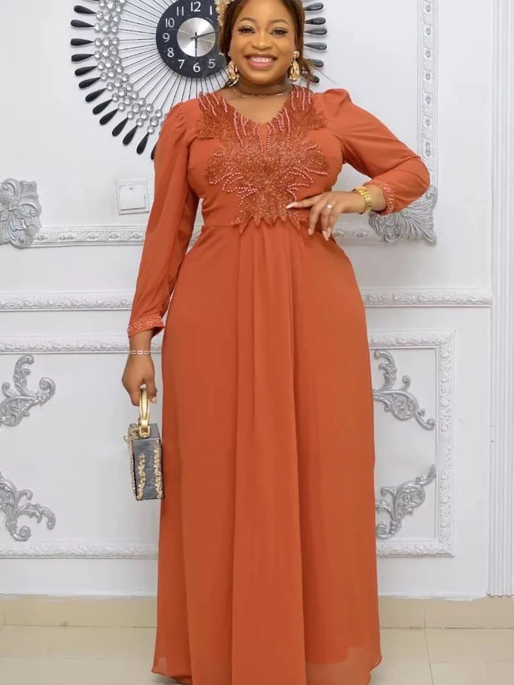 

New African Plus Size Party Dresses For Women 2022 Summer Chiffon Long Dress Elegant Kaftan Muslim Abaya Ladies Clothing Gowns