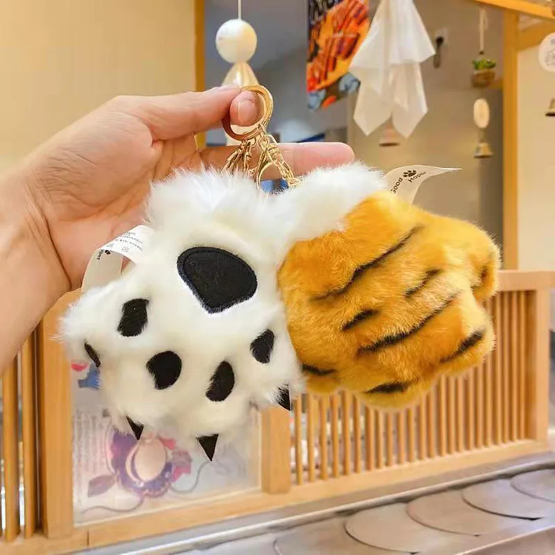 

New Plush Keychain Pendant with Ring Cute Cartoon Tiger Paw Doll Hanging Key Ring Decor Gift for Kids Adults