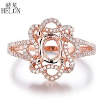 HELON Solid 14K Rose Gold Natural Diamonds Vantage Fine Jewelry Semi Mount Engagement Wedding Ring Setting Fit Oval Cut 7x5mm