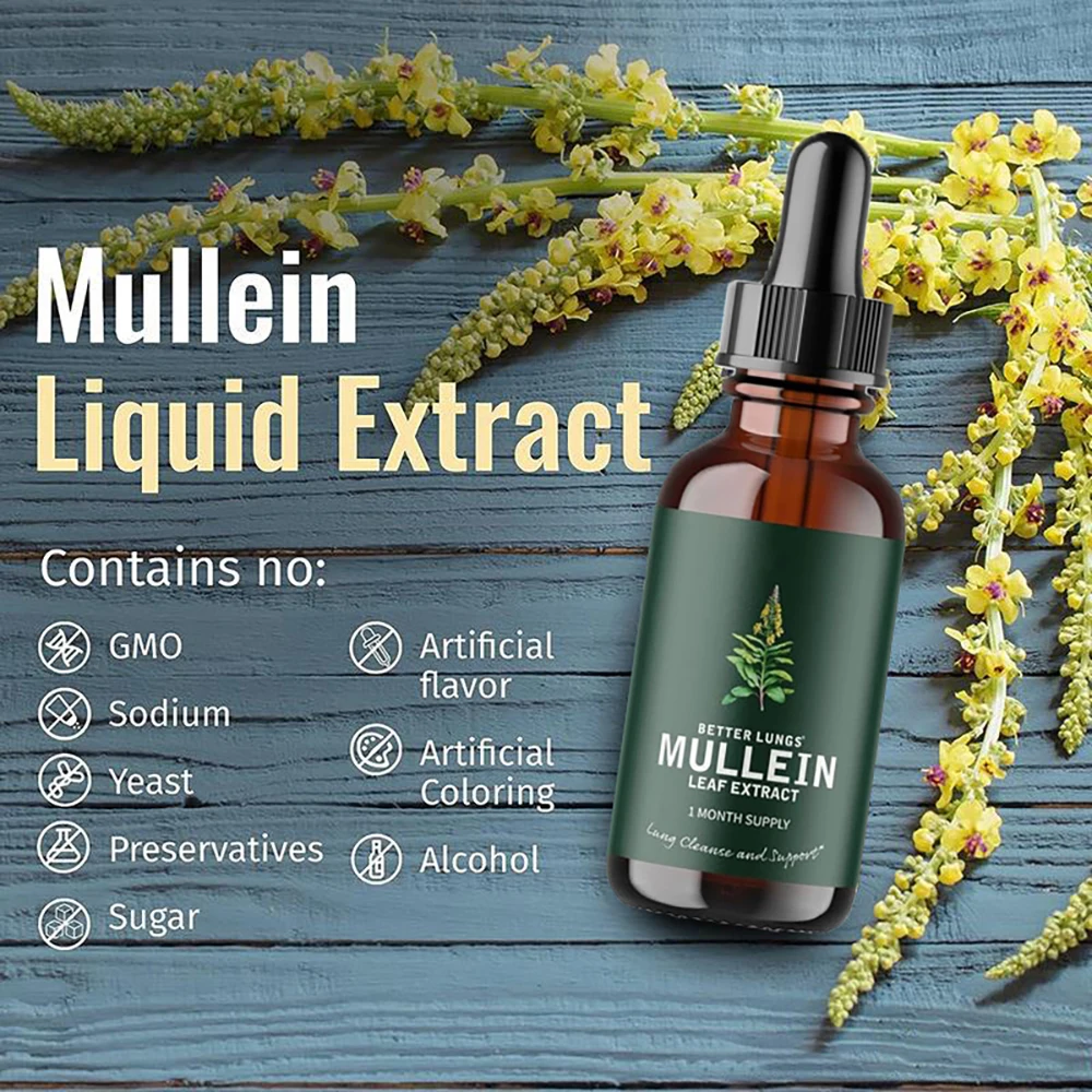 Капли Mullein для легких — жидкий экстракт листьев очищения легенд без сахара и