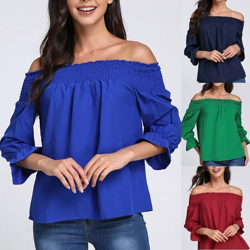 

Sexy Off Shoulder Strapless Blouse Spring Summer Women Bowknot Tops Slash Neck Shirts Casual Loose Blusas Mujer de moda 2023