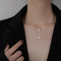 christmas gift 925 sterling silver cute shiny star choker drop charm beautiful necklaces 2021 new tassel clavicle chain female