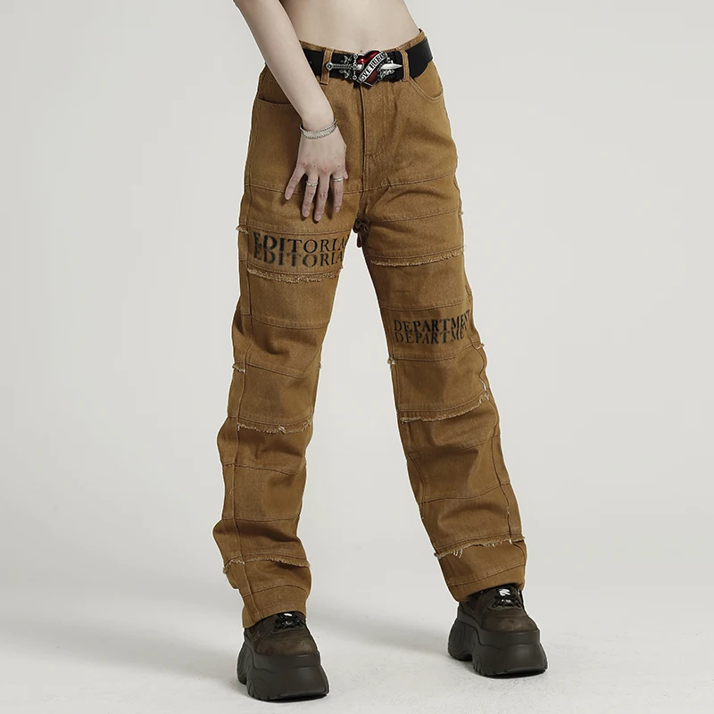 Four Seasons Men Jeans Striped Tassel Letter Embroidery Harajuku Retro Hip Hop Couple Jeans Street Ins Hot Sale Patchwork Jeans