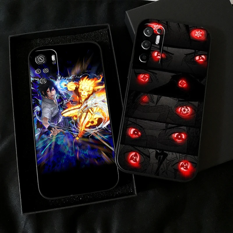 

Anime Naruto Uchiha Sasuke For Xiaomi Redmi Note 10 10S 10T Pro For Redmi Note 10 5G Phone Case Black Liquid Silicon Carcasa
