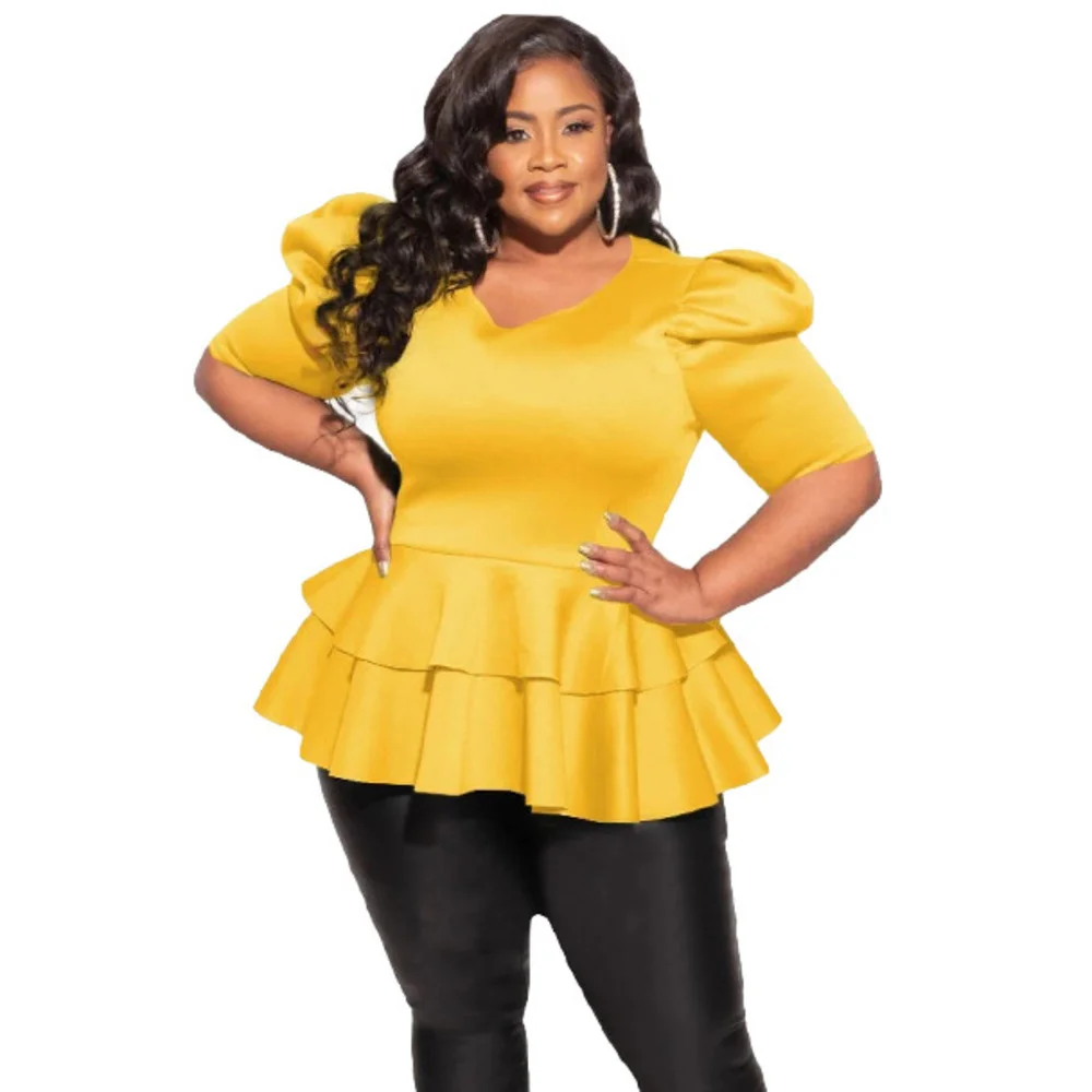 

2022 Spring Large Women's Ruffle Short Sleeve T-Shirt Half Top Blouse Plus Size T-shirt O Neck Irregular Dance Skirt