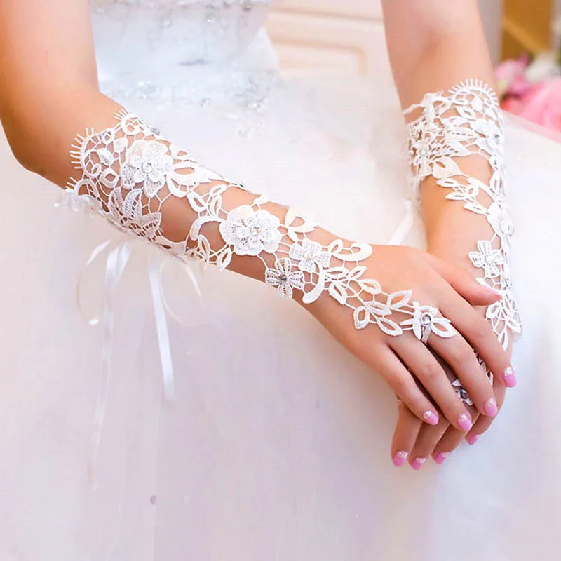 

Women Wedding Hollow Out Hook Finger Glove Bandage Fingerless Flower Embroidery Lace Gloves Party Elegant Bridal