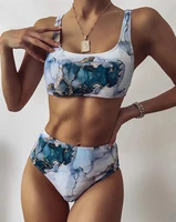 2022 new print sport bandeau push up bikinis sexy marble women swimsuit high waist swimwear women bathing suit beach wear