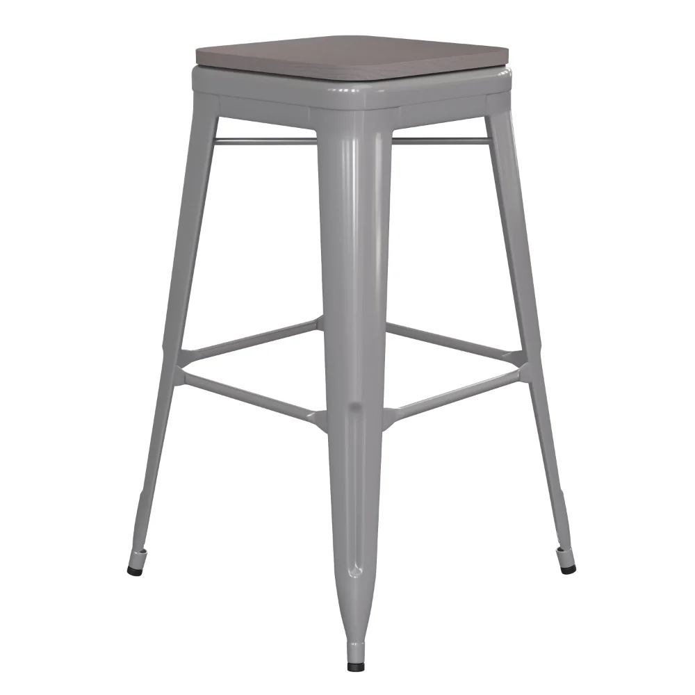 

Flash Furniture Kai Commercial Grade 30" High Backless Silver Metal Indoor-Outdoor Barstool with Gray Poly Resin Wood Seat