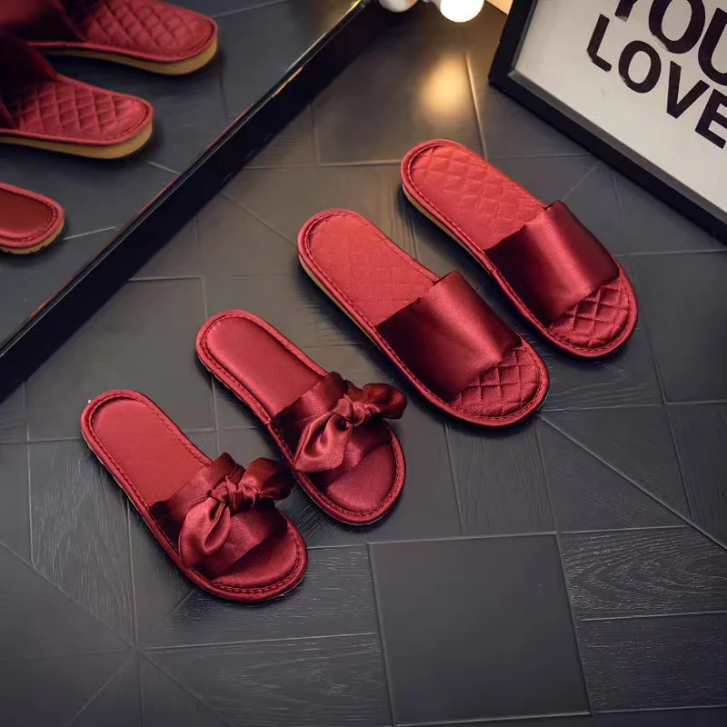 

2023 New Bowknot Red Wedding Shoes Flat Slippers