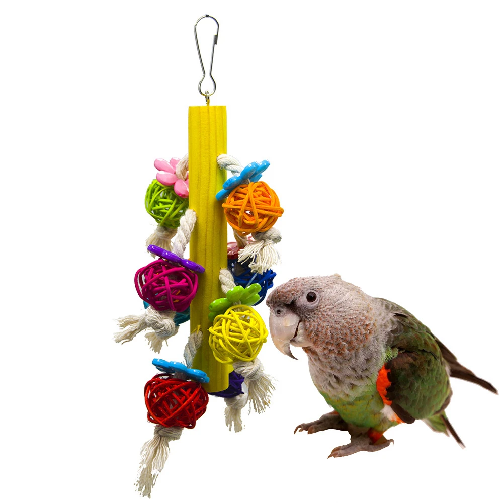

Bird Chewing Toys, Parrot Hanging Colorful Rattan Ball Toy, Wooden Block Cage Bite Toys Suitable for Small Pet Birds Like
